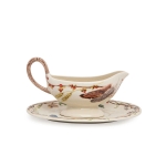 Forest Walk Sauce Boat and Stand Measurements: 10.25\L, 7.25\W, 5.5\H
Sauce Boat Capacity: 12oz
Ceramic Stoneware
Made in Portugal

Care:  Oven, Microwave, Dishwasher, and Freezer Safe
